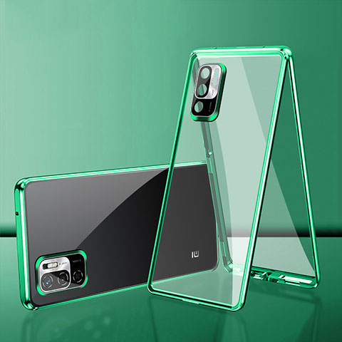 Funda Bumper Lujo Marco de Aluminio Espejo 360 Grados Carcasa para Xiaomi Redmi Note 10T 5G Verde