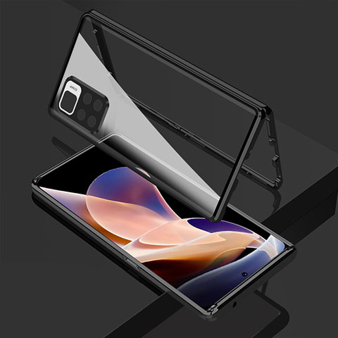 Funda Bumper Lujo Marco de Aluminio Espejo 360 Grados Carcasa para Xiaomi Redmi Note 11 Pro+ Plus 5G Negro