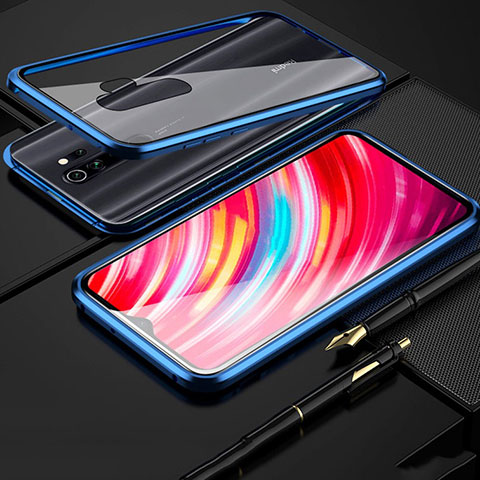 Funda Bumper Lujo Marco de Aluminio Espejo 360 Grados Carcasa para Xiaomi Redmi Note 8 Pro Azul