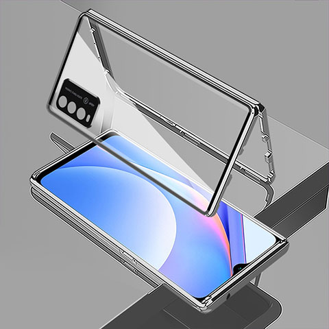 Funda Bumper Lujo Marco de Aluminio Espejo 360 Grados Carcasa para Xiaomi Redmi Note 9 4G Plata