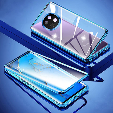 Funda Bumper Lujo Marco de Aluminio Espejo 360 Grados Carcasa para Xiaomi Redmi Note 9 5G Azul