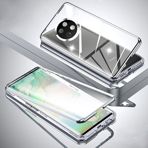 Funda Bumper Lujo Marco de Aluminio Espejo 360 Grados Carcasa para Xiaomi Redmi Note 9T 5G Plata