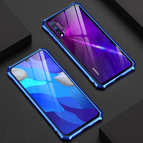 Funda Bumper Lujo Marco de Aluminio Espejo 360 Grados Carcasa T01 para Huawei Nova 5 Azul