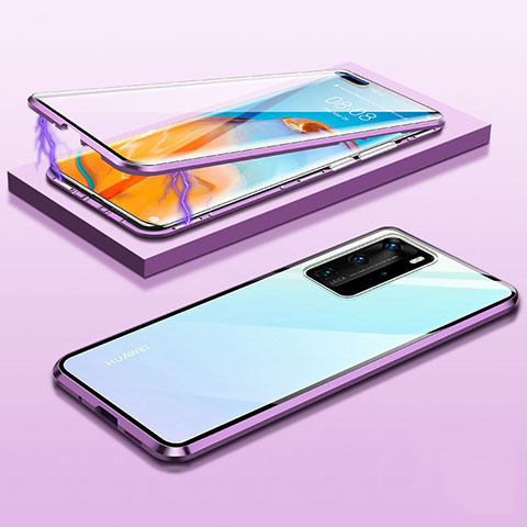 Funda Bumper Lujo Marco de Aluminio Espejo 360 Grados Carcasa T01 para Huawei P40 Pro Morado