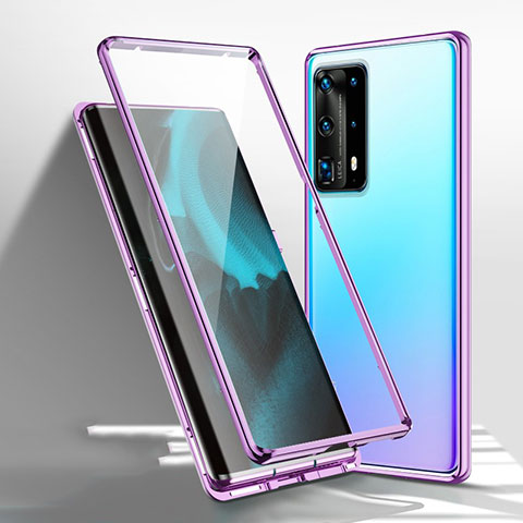 Funda Bumper Lujo Marco de Aluminio Espejo 360 Grados Carcasa T01 para Huawei P40 Pro+ Plus Morado