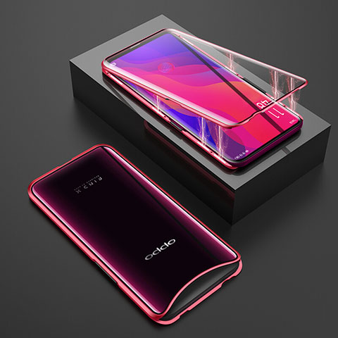 Funda Bumper Lujo Marco de Aluminio Espejo 360 Grados Carcasa T01 para Oppo Find X Rojo