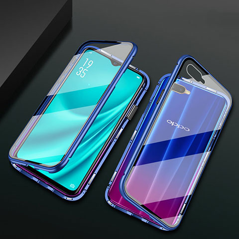 Funda Bumper Lujo Marco de Aluminio Espejo 360 Grados Carcasa T01 para Oppo RX17 Neo Azul