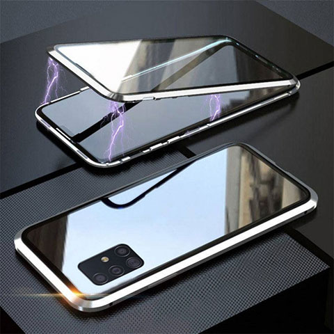 Funda Bumper Lujo Marco de Aluminio Espejo 360 Grados Carcasa T01 para Samsung Galaxy A51 5G Plata