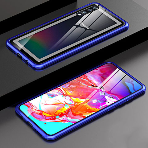 Funda Bumper Lujo Marco de Aluminio Espejo 360 Grados Carcasa T01 para Samsung Galaxy A70S Azul