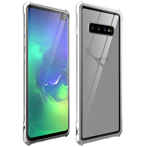 Funda Bumper Lujo Marco de Aluminio Espejo 360 Grados Carcasa T01 para Samsung Galaxy S10 Plus Plata