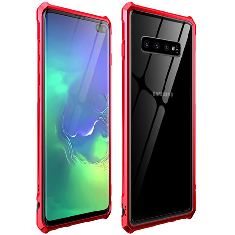 Funda Bumper Lujo Marco de Aluminio Espejo 360 Grados Carcasa T01 para Samsung Galaxy S10 Plus Rojo