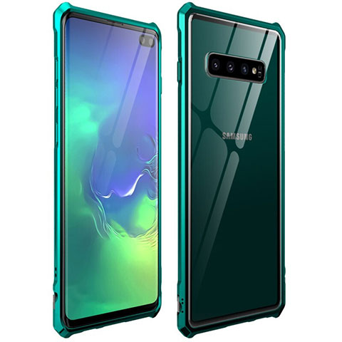 Funda Bumper Lujo Marco de Aluminio Espejo 360 Grados Carcasa T01 para Samsung Galaxy S10 Plus Verde