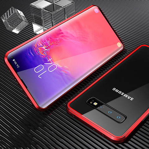 Funda Bumper Lujo Marco de Aluminio Espejo 360 Grados Carcasa T01 para Samsung Galaxy S10 Rojo