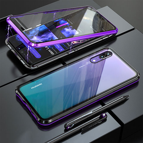 Funda Bumper Lujo Marco de Aluminio Espejo 360 Grados Carcasa T02 para Huawei P20 Morado