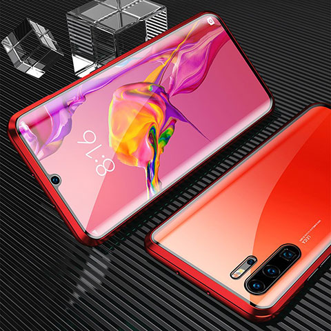 Funda Bumper Lujo Marco de Aluminio Espejo 360 Grados Carcasa T02 para Huawei P30 Pro Rojo