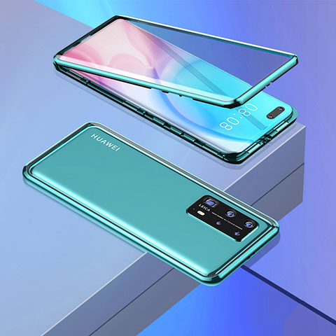 Funda Bumper Lujo Marco de Aluminio Espejo 360 Grados Carcasa T02 para Huawei P40 Pro+ Plus Cian