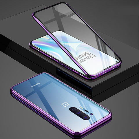 Funda Bumper Lujo Marco de Aluminio Espejo 360 Grados Carcasa T02 para OnePlus 8 Pro Morado