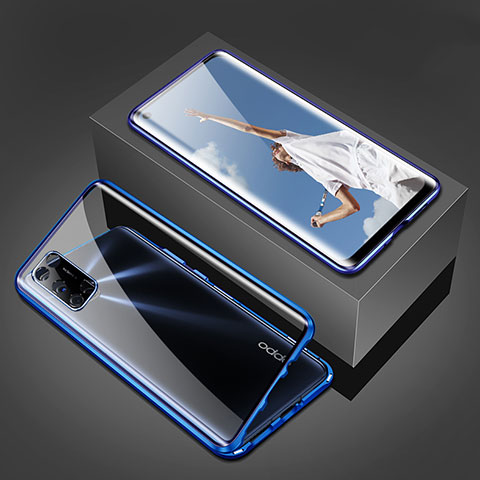 Funda Bumper Lujo Marco de Aluminio Espejo 360 Grados Carcasa T02 para Oppo A52 Azul