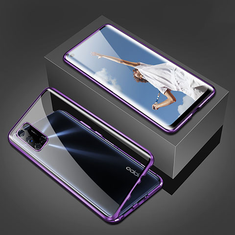 Funda Bumper Lujo Marco de Aluminio Espejo 360 Grados Carcasa T02 para Oppo A72 Morado