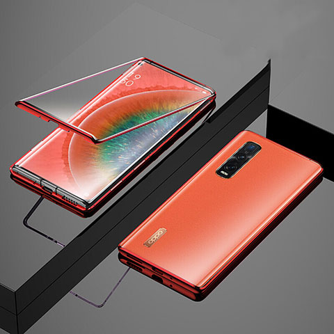 Funda Bumper Lujo Marco de Aluminio Espejo 360 Grados Carcasa T02 para Oppo Find X2 Naranja