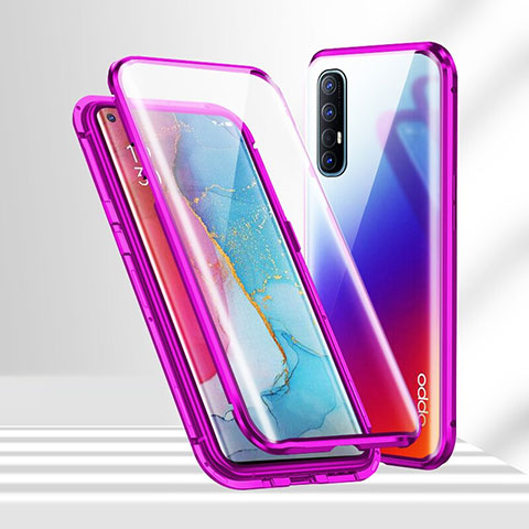 Funda Bumper Lujo Marco de Aluminio Espejo 360 Grados Carcasa T02 para Oppo Find X2 Neo Morado