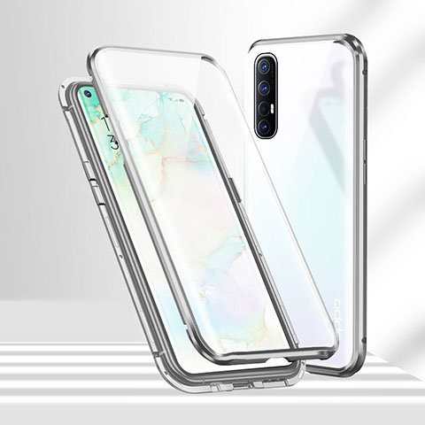 Funda Bumper Lujo Marco de Aluminio Espejo 360 Grados Carcasa T02 para Oppo Find X2 Neo Plata