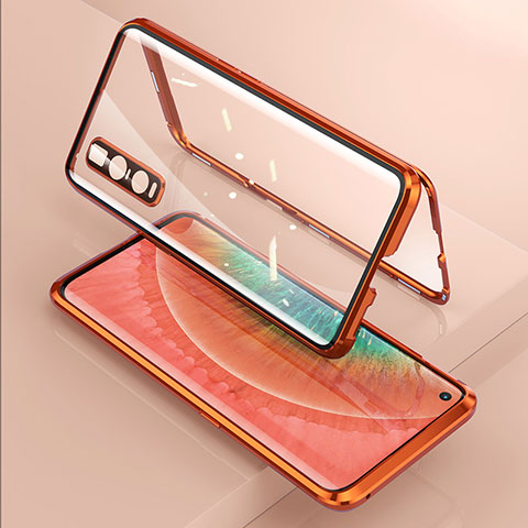 Funda Bumper Lujo Marco de Aluminio Espejo 360 Grados Carcasa T02 para Oppo Find X2 Pro Naranja