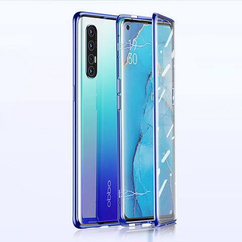 Funda Bumper Lujo Marco de Aluminio Espejo 360 Grados Carcasa T02 para Oppo Reno3 Pro Azul