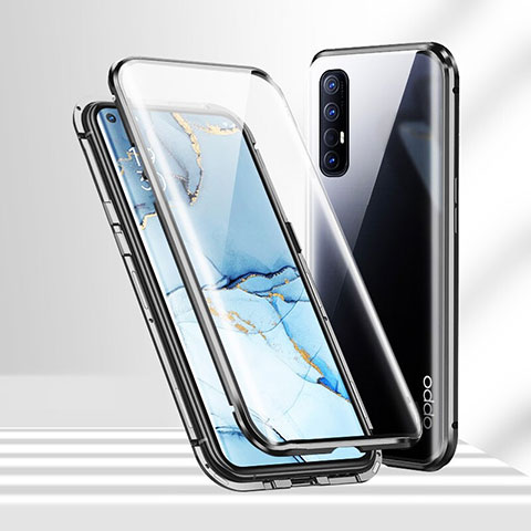 Funda Bumper Lujo Marco de Aluminio Espejo 360 Grados Carcasa T02 para Oppo Reno3 Pro Negro