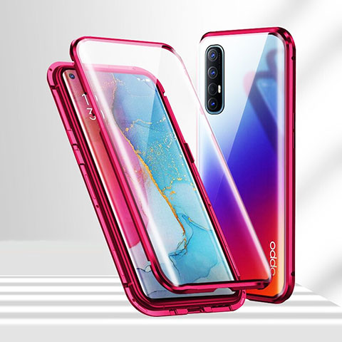 Funda Bumper Lujo Marco de Aluminio Espejo 360 Grados Carcasa T02 para Oppo Reno3 Pro Rojo