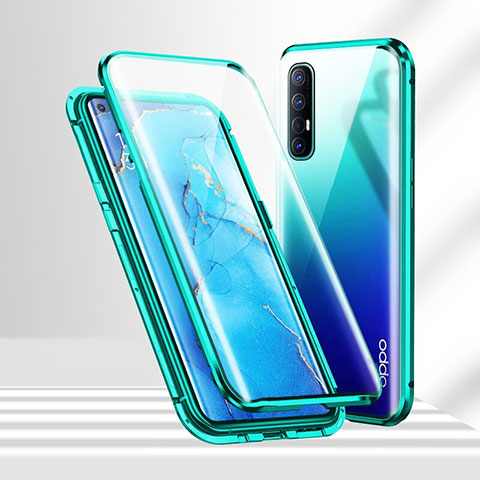 Funda Bumper Lujo Marco de Aluminio Espejo 360 Grados Carcasa T02 para Oppo Reno3 Pro Verde