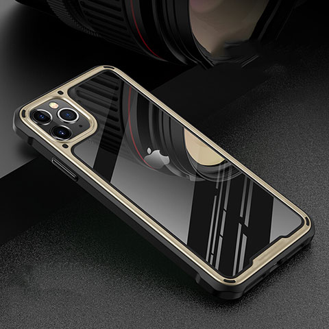 Funda Bumper Lujo Marco de Aluminio Espejo 360 Grados Carcasa T03 para Apple iPhone 11 Pro Oro