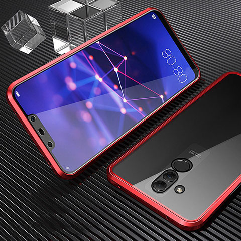 Funda Bumper Lujo Marco de Aluminio Espejo 360 Grados Carcasa T03 para Huawei Mate 20 Lite Rojo