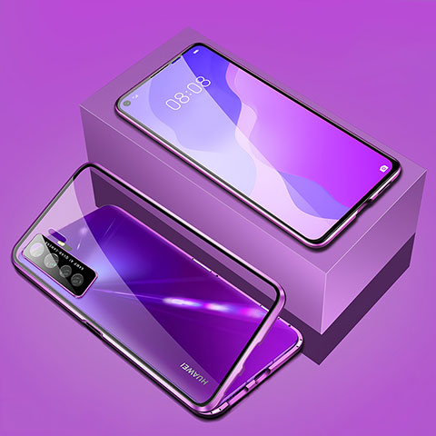 Funda Bumper Lujo Marco de Aluminio Espejo 360 Grados Carcasa T03 para Huawei Nova 7 SE 5G Morado