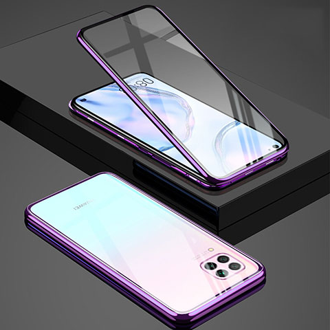 Funda Bumper Lujo Marco de Aluminio Espejo 360 Grados Carcasa T03 para Huawei Nova 7i Morado