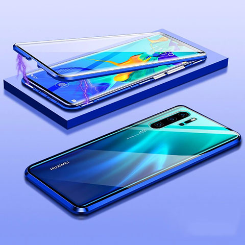 Funda Bumper Lujo Marco de Aluminio Espejo 360 Grados Carcasa T03 para Huawei P30 Pro Azul