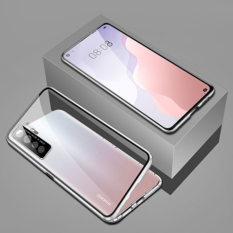 Funda Bumper Lujo Marco de Aluminio Espejo 360 Grados Carcasa T03 para Huawei P40 Lite 5G Plata