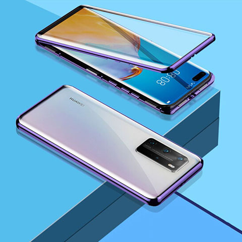 Funda Bumper Lujo Marco de Aluminio Espejo 360 Grados Carcasa T03 para Huawei P40 Pro Morado