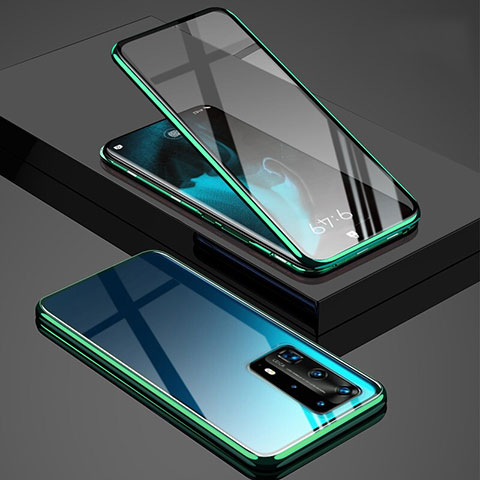 Funda Bumper Lujo Marco de Aluminio Espejo 360 Grados Carcasa T03 para Huawei P40 Pro+ Plus Verde