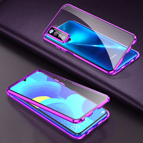 Funda Bumper Lujo Marco de Aluminio Espejo 360 Grados Carcasa T03 para Oppo F15 Morado