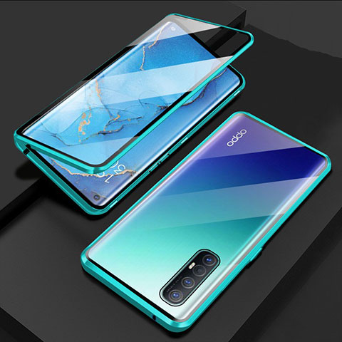 Funda Bumper Lujo Marco de Aluminio Espejo 360 Grados Carcasa T03 para Oppo Find X2 Neo Cian