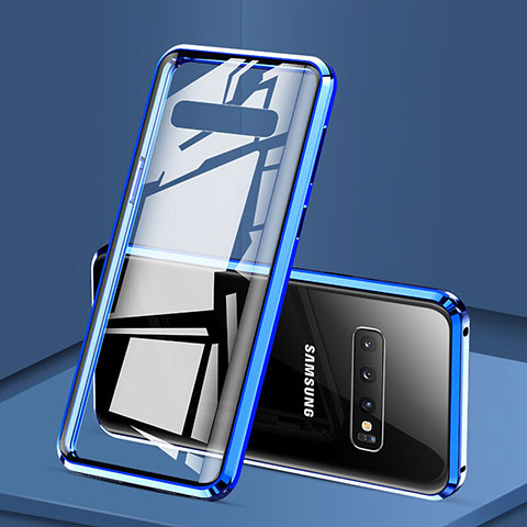 Funda Bumper Lujo Marco de Aluminio Espejo 360 Grados Carcasa T03 para Samsung Galaxy S10 Azul