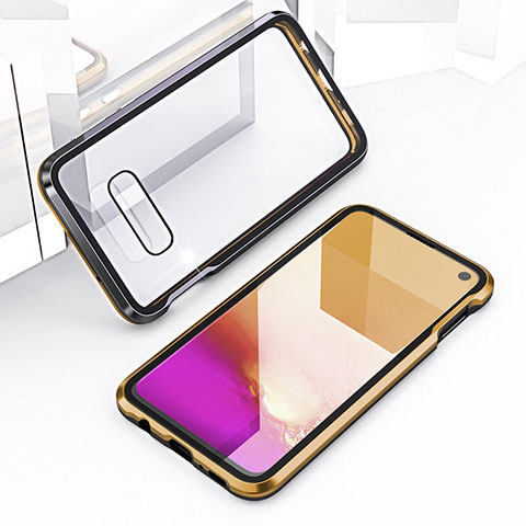 Funda Bumper Lujo Marco de Aluminio Espejo 360 Grados Carcasa T03 para Samsung Galaxy S10e Oro