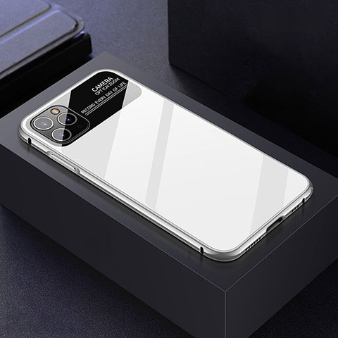 Funda Bumper Lujo Marco de Aluminio Espejo 360 Grados Carcasa T04 para Apple iPhone 11 Pro Blanco