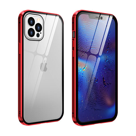 Funda Bumper Lujo Marco de Aluminio Espejo 360 Grados Carcasa T04 para Apple iPhone 12 Pro Max Rojo