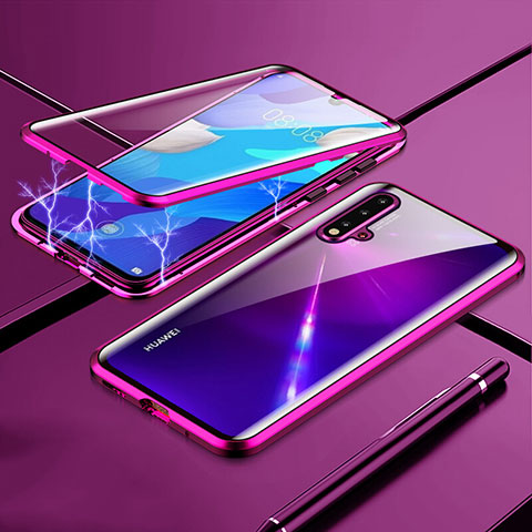 Funda Bumper Lujo Marco de Aluminio Espejo 360 Grados Carcasa T04 para Huawei Nova 5 Morado