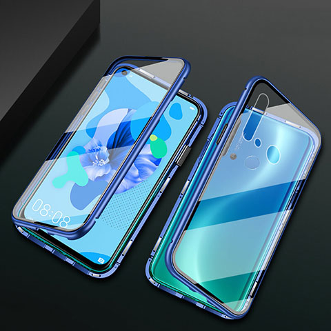 Funda Bumper Lujo Marco de Aluminio Espejo 360 Grados Carcasa T04 para Huawei Nova 5i Azul