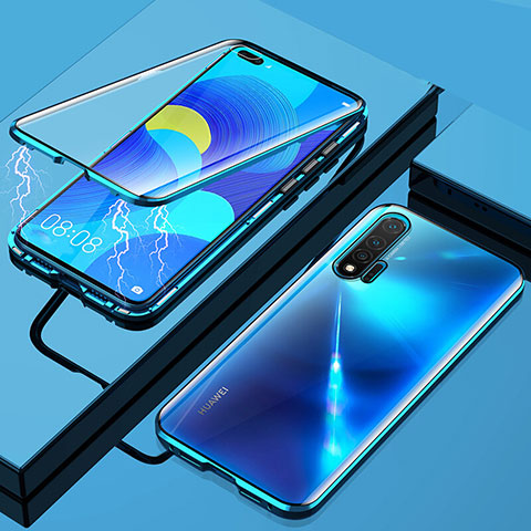 Funda Bumper Lujo Marco de Aluminio Espejo 360 Grados Carcasa T04 para Huawei Nova 6 5G Azul