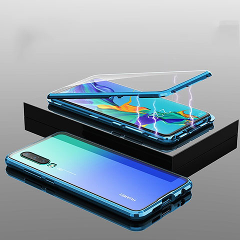 Funda Bumper Lujo Marco de Aluminio Espejo 360 Grados Carcasa T04 para Huawei P30 Azul