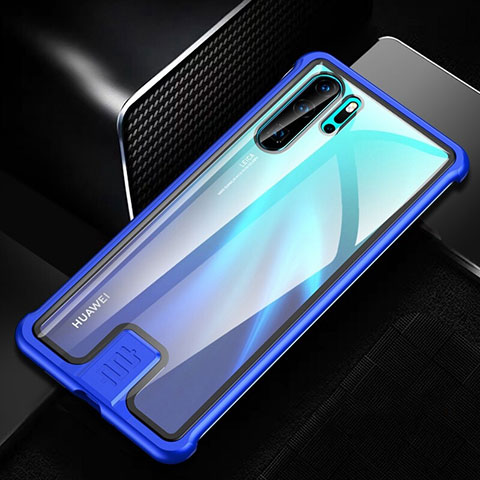 Funda Bumper Lujo Marco de Aluminio Espejo 360 Grados Carcasa T04 para Huawei P30 Pro Azul